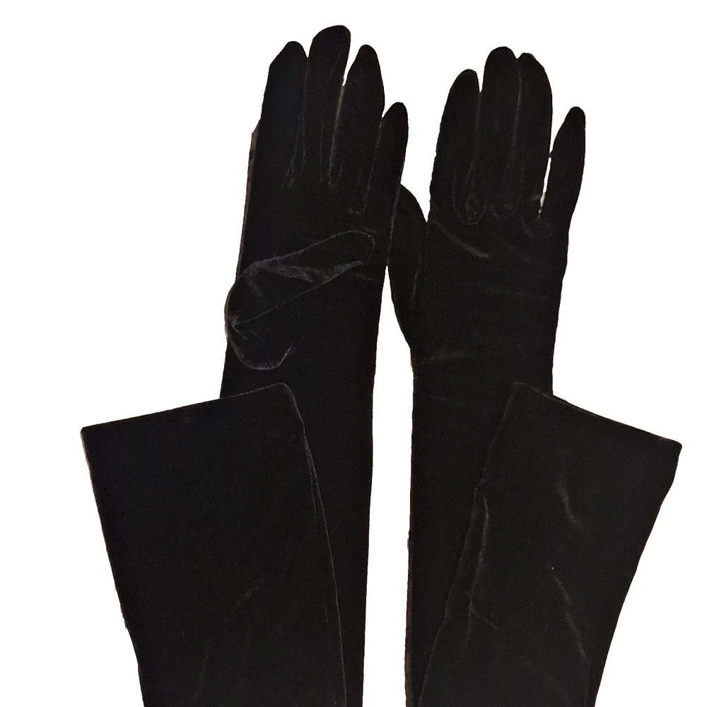 Black Velvet Opera Gloves NWT 23